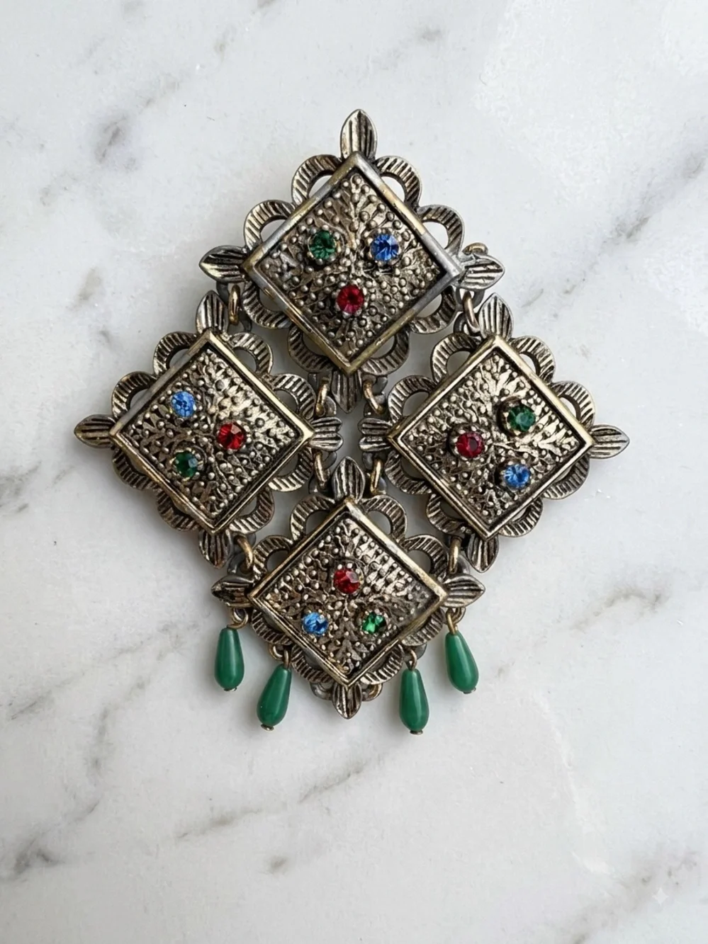 Vintage Sarah Coventry Multi-Stone Medieval Maltese Cross Brooch